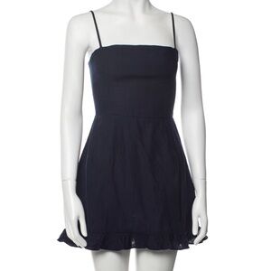 Reformation Navy Blue Linen Mini Dress with Ruffle
